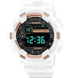 NEW - DIGITAL SPORTS WATCH WHITE/ROSEGOLD - BATTERY POWERED ADJUSTABLE BAND